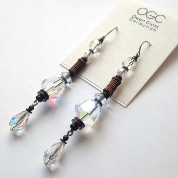 Crystal drop earrings, Austrian Clear Crystal Cha… - image 1