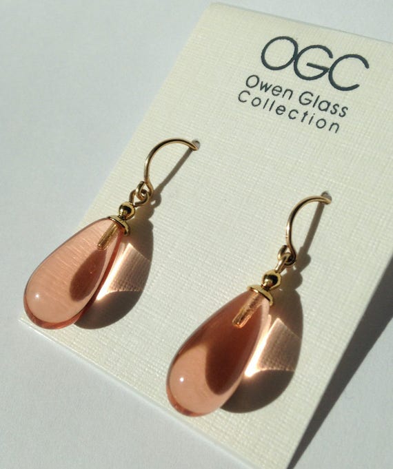 Light Rose Glass Drops, Apricot Peach Pale Rose German Glass Drops with Gold Accents, "Brights 18"
