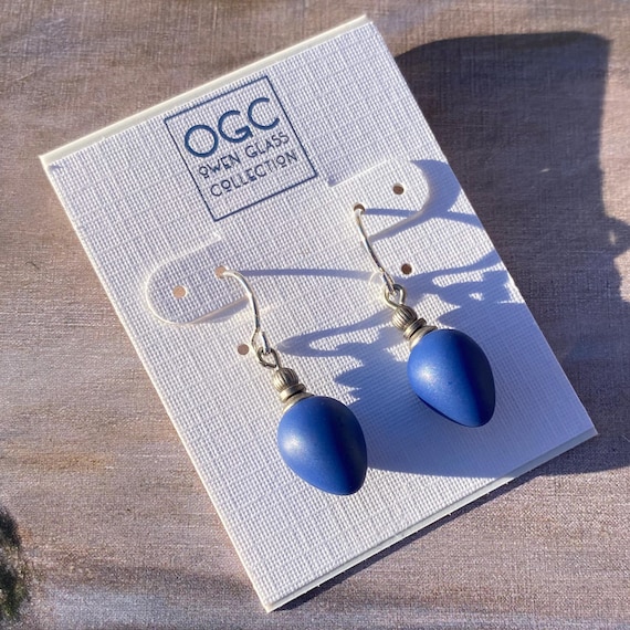 Navy Blue German Glass Drop Earrings: Sterling Silver, "Mini Berries 17"