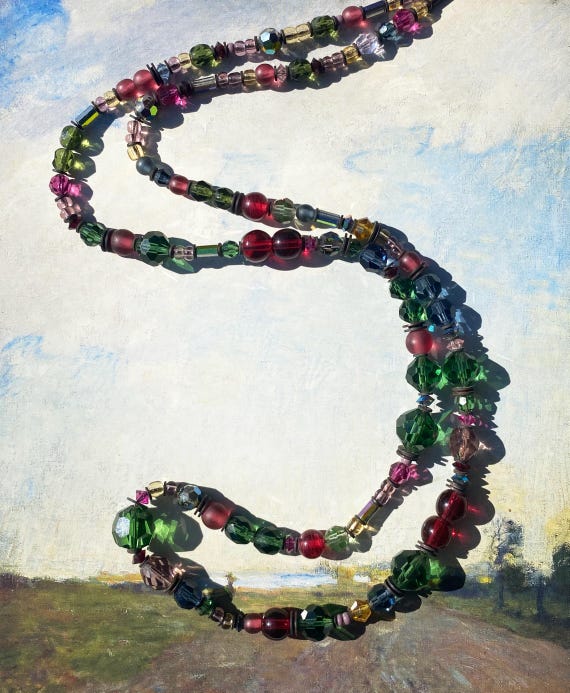 Beaded Czech Glass Necklace: Garnet, Tourmaline, Indigo, Austrian Crystal