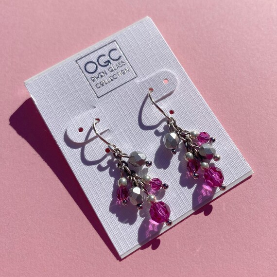 Pink Crystal Earrings, Fuchsia Austrian Crystal, Silver Coated Glass Cluster Earrings, Hot Pink, Crystal Clusters, Blossoms 27