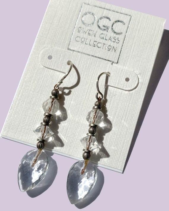 Clear Glass Earrings, Austrian Crystal, Faceted German Glass Drops in Clear Crystal, Bridal Jewelry, Antiqued Silver Accents, "Style 253"