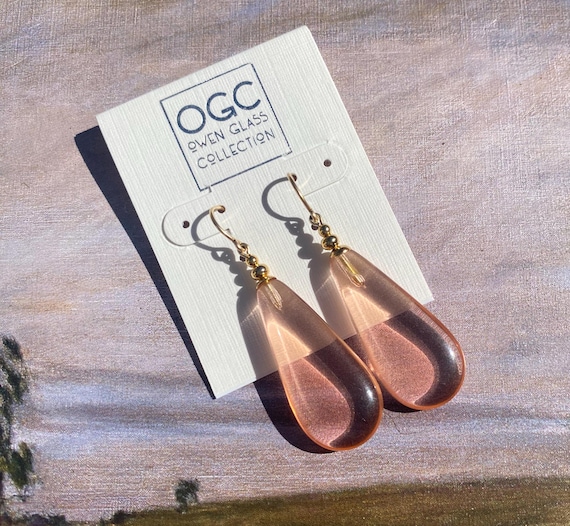 Peach Glass Dangle Earrings: Pale Topaz, 14k Gold-Filled