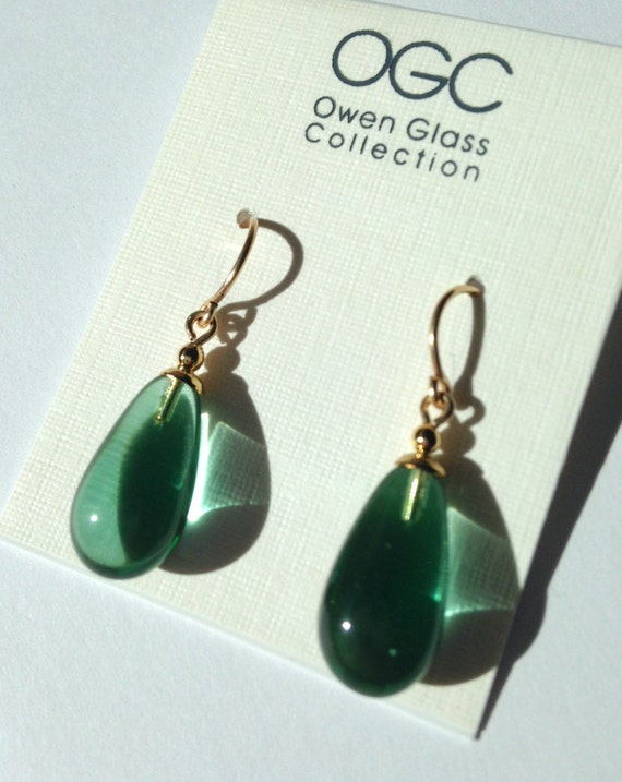 Light Green Earrings, Tourmaline Green German Glass Earrings, Gold Trim, Handmade Earrings, "Brights 4"