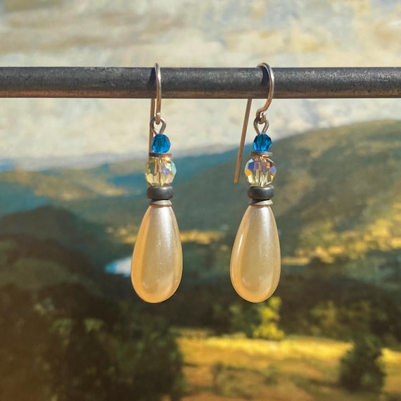 Pearl Coated Crystal Earrings, Austrian Crystal Accents, Clouds 20
