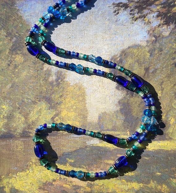 24 Inch Beaded Necklace: Austrian Crystal & Czech Glass, Antiqued Bronze