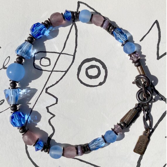 Sapphire and Light Amethyst Bracelet, Austrian Crystal and Rare Czech Glass in Shades of Sapphire and Light Amethyst, Art Deco, Style 733