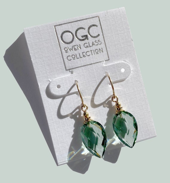 Tourmaline Green Drop Earrings, Light Green Faceted Glass, German Glass, Gold Accents, Dainty Earrings, Peridot, Art Deco, "Harlequin 13"