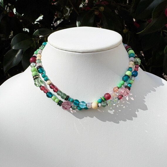 30-Inch Beaded Necklace; Pastel Crystal, Czech Glass, Art Deco, "Motion in the Ocean"