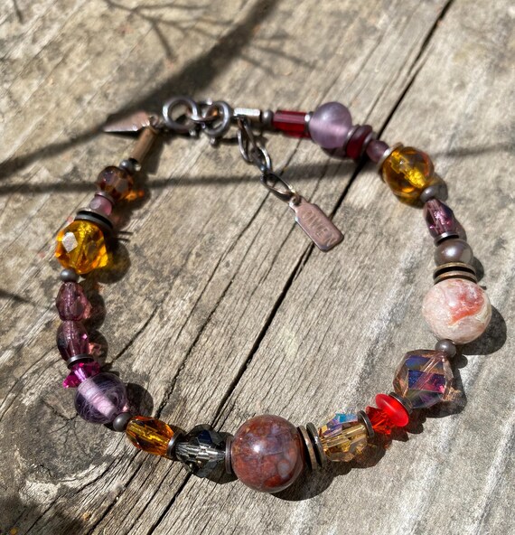 Topaz and Jasper Bracelet, Czech Glass and Austrian Crystal with Tiger Jasper and Antiqued Bronze Art Deco Bracelet, "Upper"