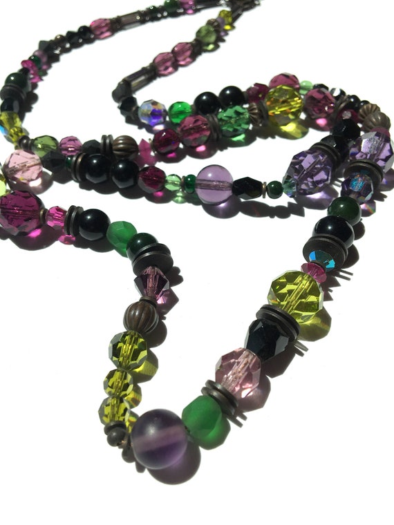 24 Inch Necklace, Amethyst and Jet Austrian Crysta
