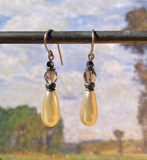 Pearl Drop Earrings: Czech Glass, Austrian Crystal, Sterling Silver