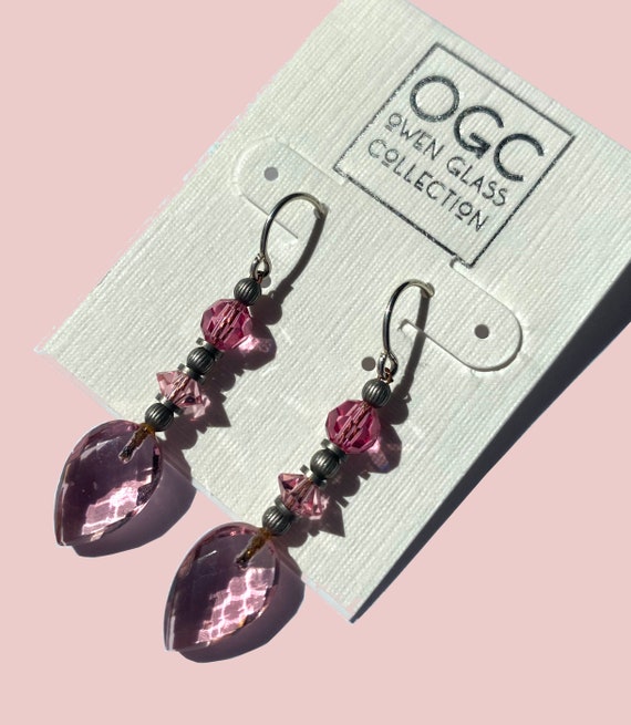 Pink Glass Earrings, Austrian Crystal and German Glass in Shades of Light Rose, Pale Pink Dangle Earrings, Antiqued Silver, "Style 255"