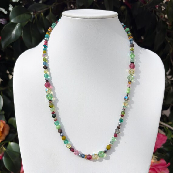 24-Inch Pastel Crystal Necklace, Czech Glass, Art Deco Style, Handmade USA