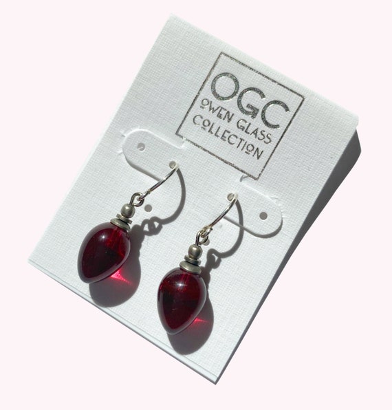 Dark Rose Glass Earrings, Deep Pink German Glass Drop Earrings, Sterling Silver Ear Wires, Art Deco, Dainty Earrings, Mini Berries 22