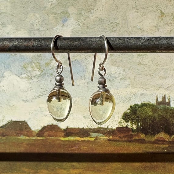 Yellow Glass Drop Earrings: Dainty Sterling Silver Ear Wires