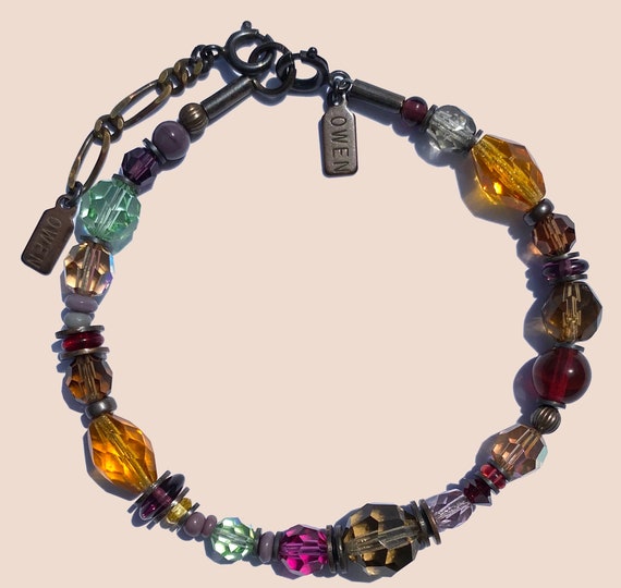 Crystal Bracelet, Czechoslovakian Glass, Austrian Crystal, Topaz, Garnet, Fuchsia, Peridot, Smoke Topaz, Antiqued Bronze, "Forever Wild"