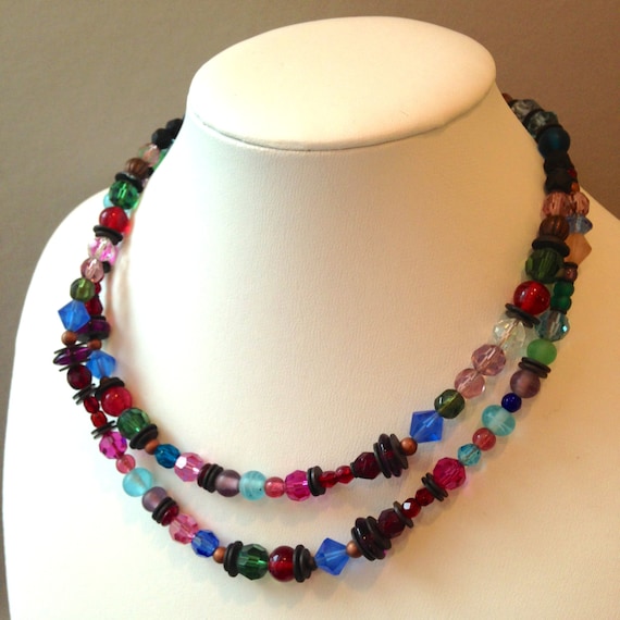 30 Inch Beaded Crystal Necklace: Antique Czech Glass & Bronze, Handmade