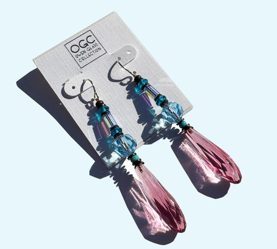 Pink Prism Chandelier Earrings: Austrian Crystal & Czech Glass, Sterling Silver
