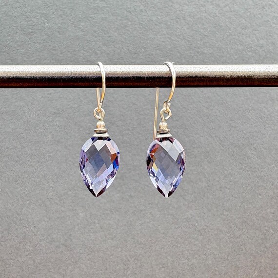 Handmade Amethyst Glass Dangle Earrings: Silver, Periwinkle Purple