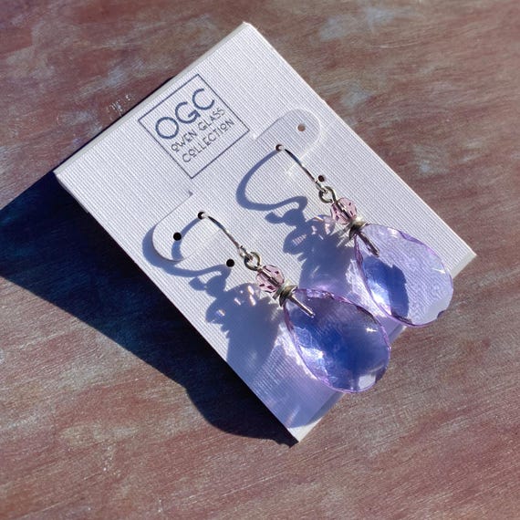 Light Amethyst Glass and Crystal Earrings, Periwinkle Dangle Earrings, "High Street 7"