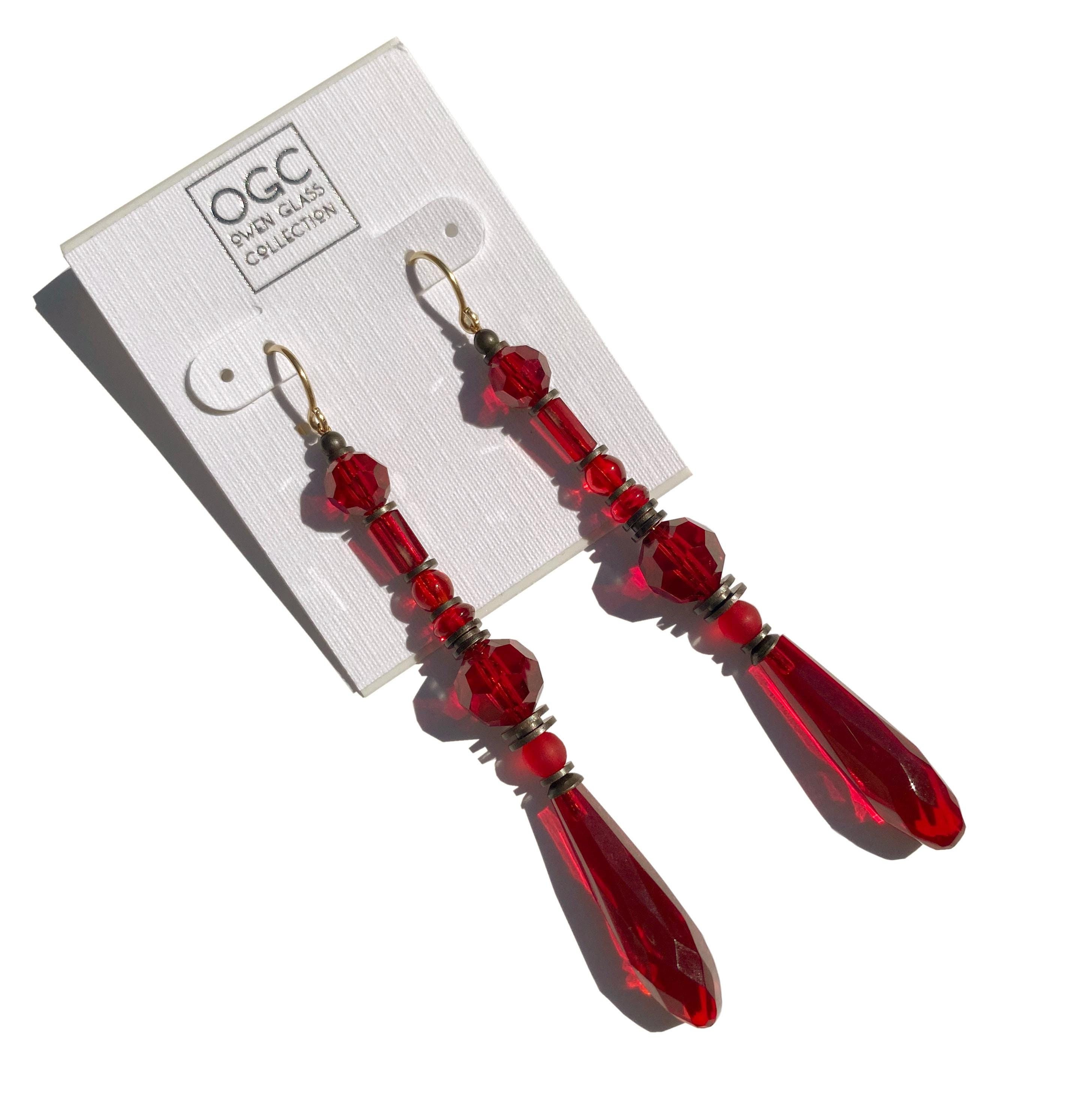 Red crystal chandelier earrings best sale