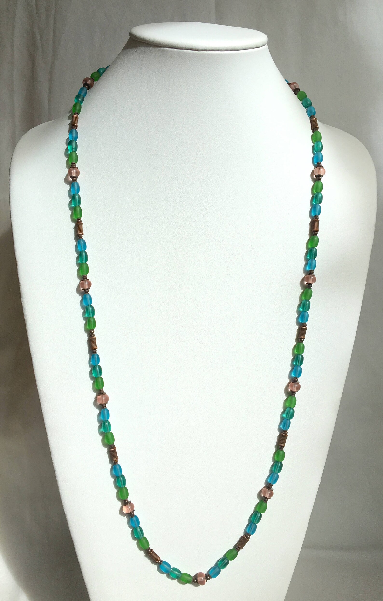 34 Inch Frosted Glass Necklace Aqua Turquoise Citrine Etsy
