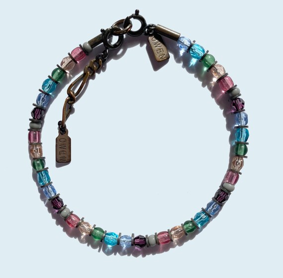 Beaded Bracelet, Austrian Crystal, Czech Glass, Stackable Bracelet, Aqua, Sapphire, Amethyst, Pink, Art Deco, Minimalist "Before Aqua"