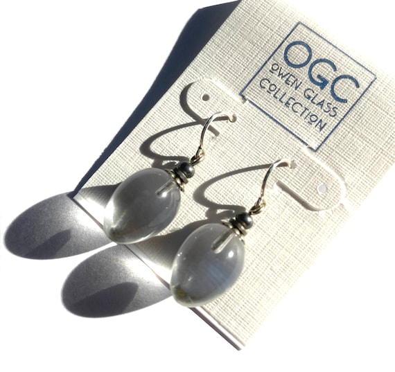 Clear Drop Earrings, German Glass Drops with Antiqued Silver Accents, Sterling Silver, Dainty Drop Earrings, Crystal Clear, "Berries 10"