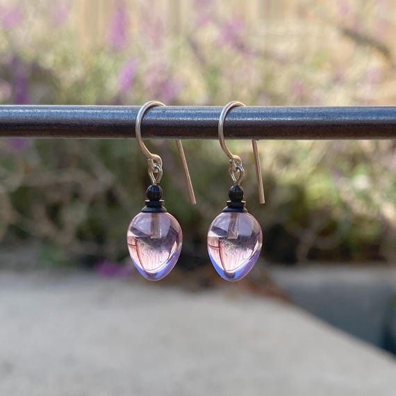 Light Amethyst German Glass Earrings: Sterling Silver, Mini Berries 18