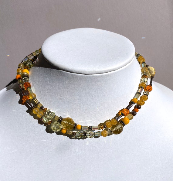 Yellow Citrine Necklace with Aqua Czech Beads Sterling Silver Yellow Citrine Necklace with Aqua Czech Beads Sterling Silver