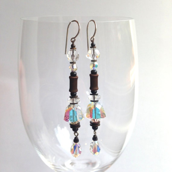 Crystal drop earrings, Austrian Clear Crystal Cha… - image 2
