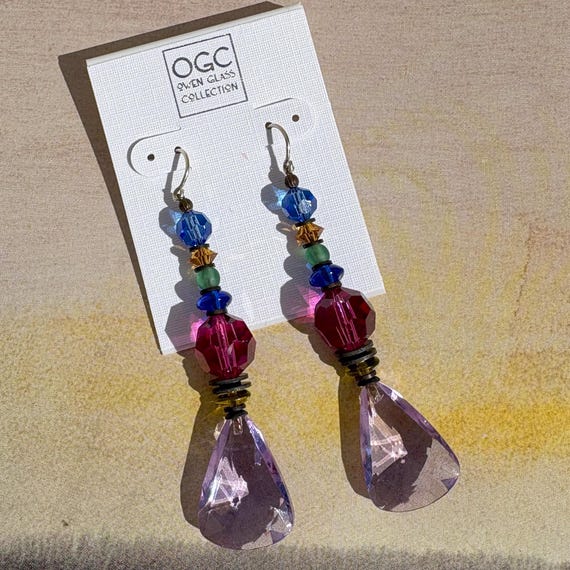 Light Amethyst Dangle Earrings; Austrian Crystal, Czech Glass, Art Deco, Silver