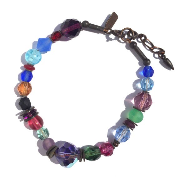 Amethyst and Tourmaline Austrian Crystal and Czech Glass Art Deco Bracelet, "Topkapi"
