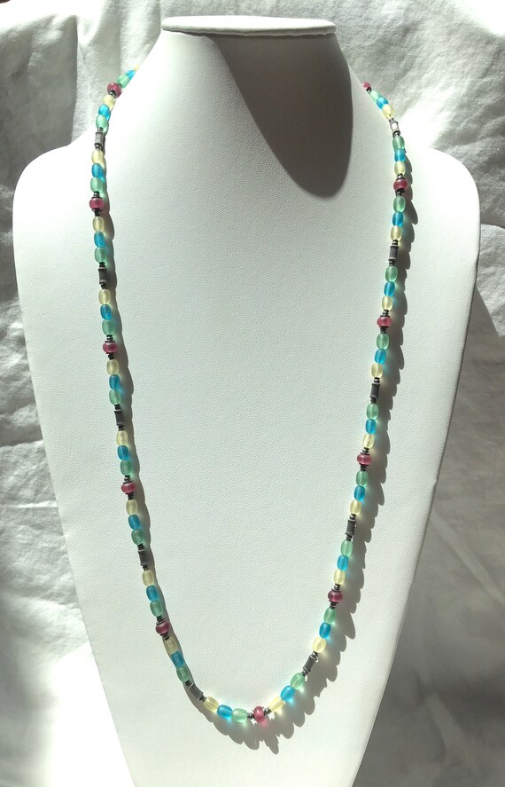 34 Inch Necklace, Frosted Czechoslovakian Glass, … - image 4