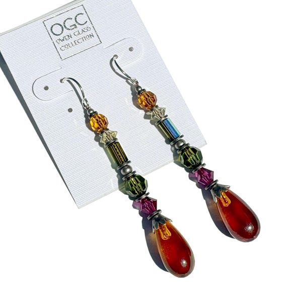 Bright Topaz Dangle Earrings, Rare Austrian Crystal and German Glass, Silver