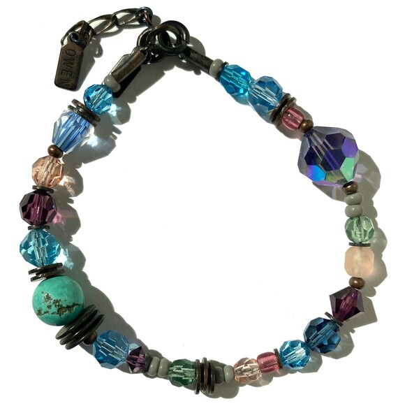 Crystal Bracelet, Aqua, Amethyst, Sapphire, Turquoise, Czech Glass and Austrian Crystal Bracelet, Antiqued Bronze, Art Deco, "Before Aqua"