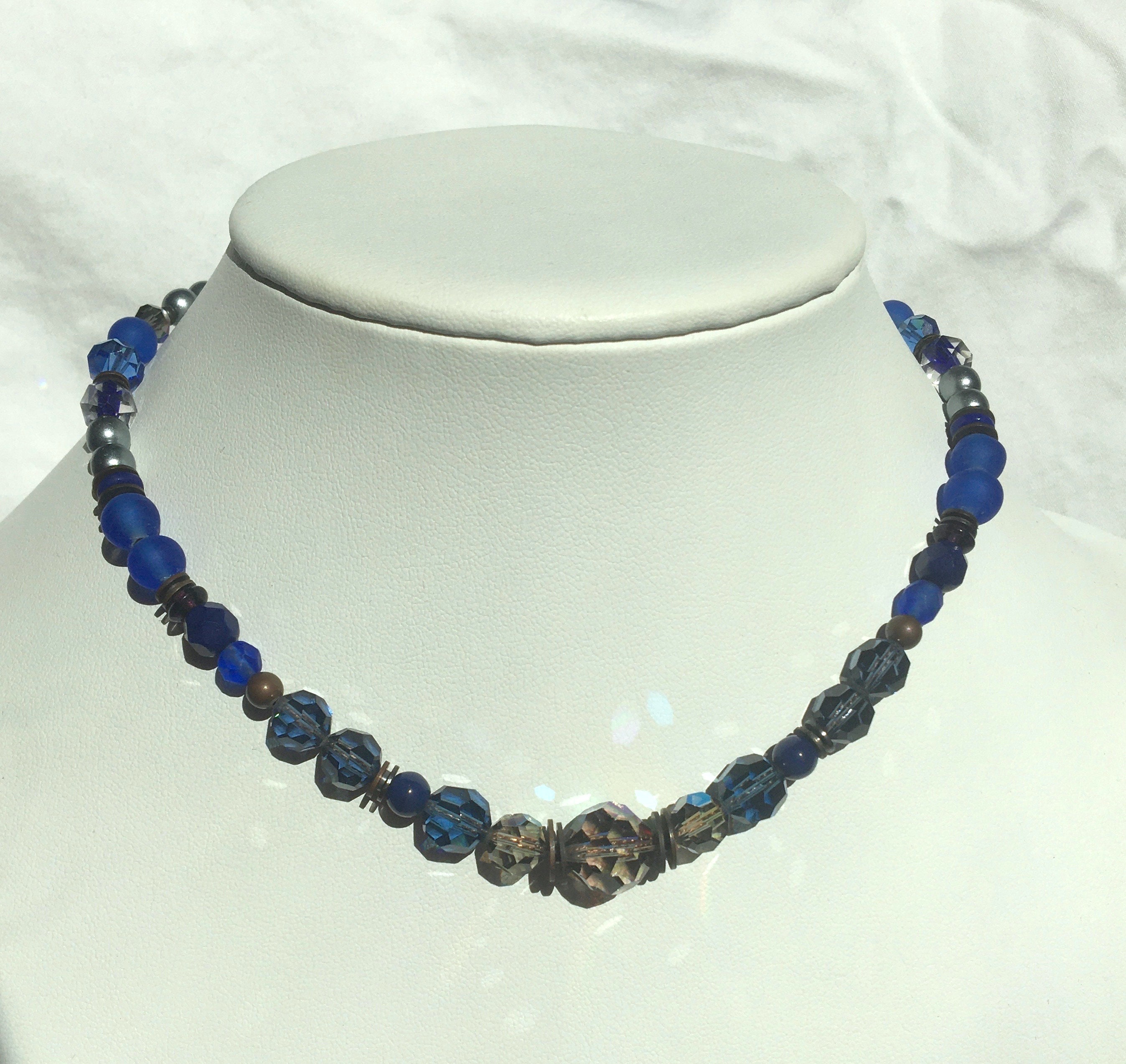 15 Inch Choker Necklace Cobalt Sapphire Czech Glass and - Etsy
