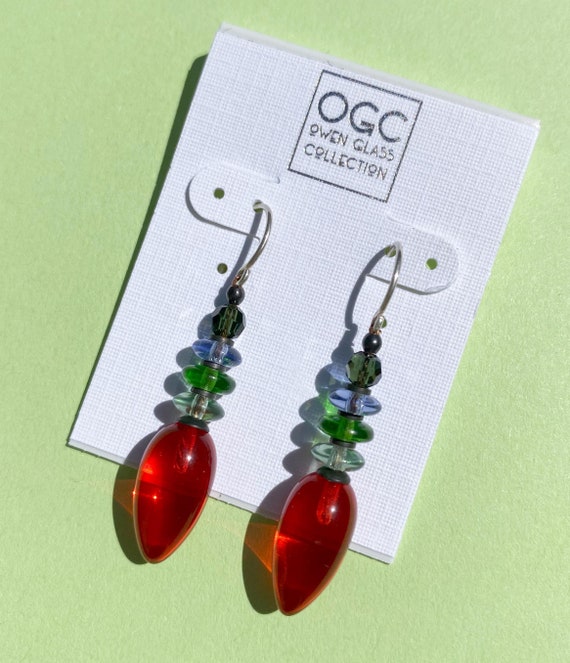 Red Dangle Earrings, Czech Glass Accents in Emerald, Peridot and Light Amethyst, Austrian Crystal Top Beads in Tourmaline Green, "Tango 20"