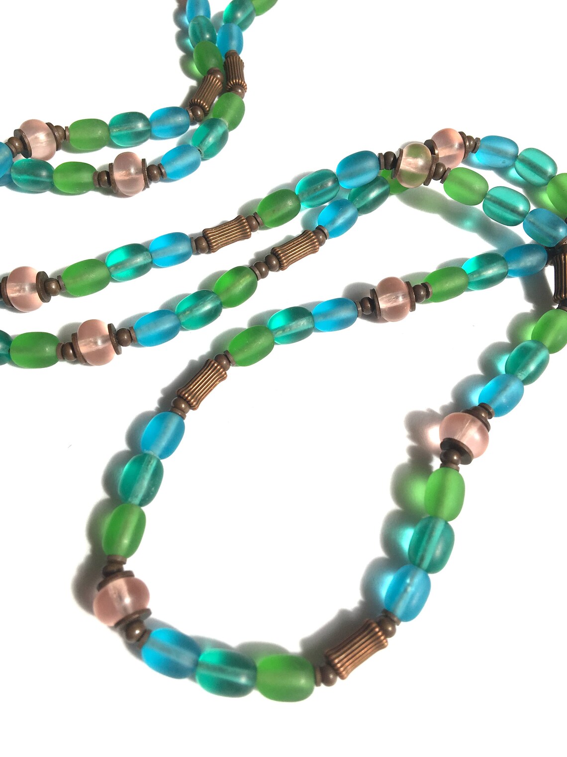 34 Inch Frosted Glass Necklace Aqua Turquoise Citrine Etsy