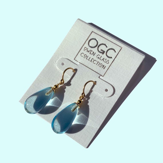 Aquamarine Glass Earrings, Pastel Blue German Glass Drop Earrings with 14 Karat Gold-Filled Ear Wires, Handmade Earrings, "Brights 22"