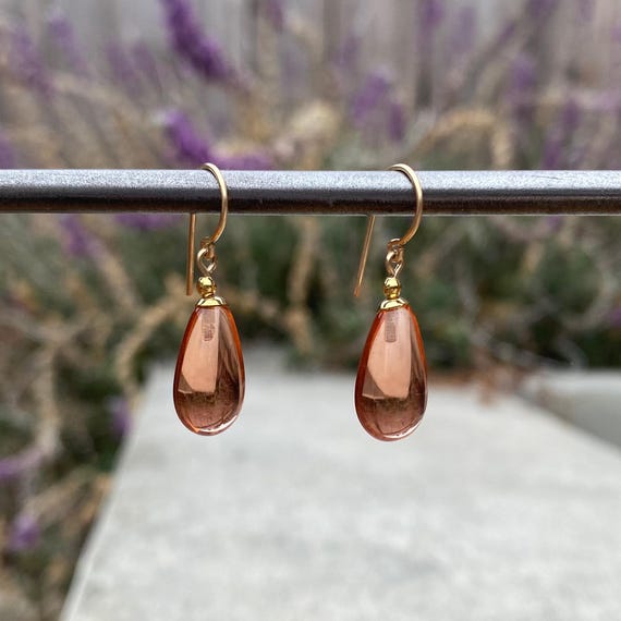 Pale Peach Glass Earrings, Pale Rose, German Glass Drops with Gold Accents, Handmade Earrings, "Brights 18"