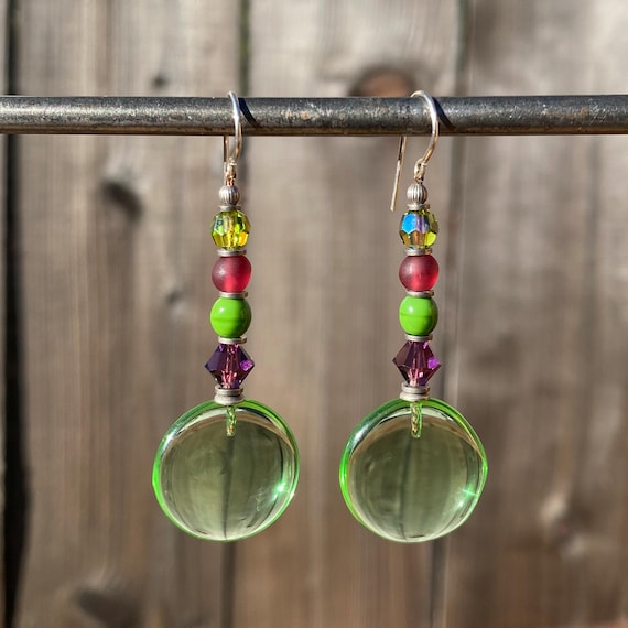 Peridot Green Earrings: German and Czech Glass, Crystal, Handmade Earrings