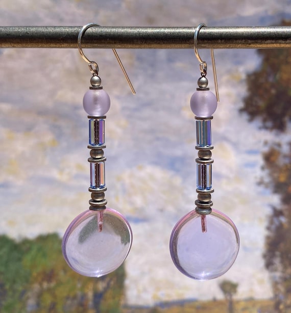 Pale Purple Earrings, Light Amethyst Earrings, Czech Glass and Austrian Crystal, Pastel Glass Earrings, "Style 220"