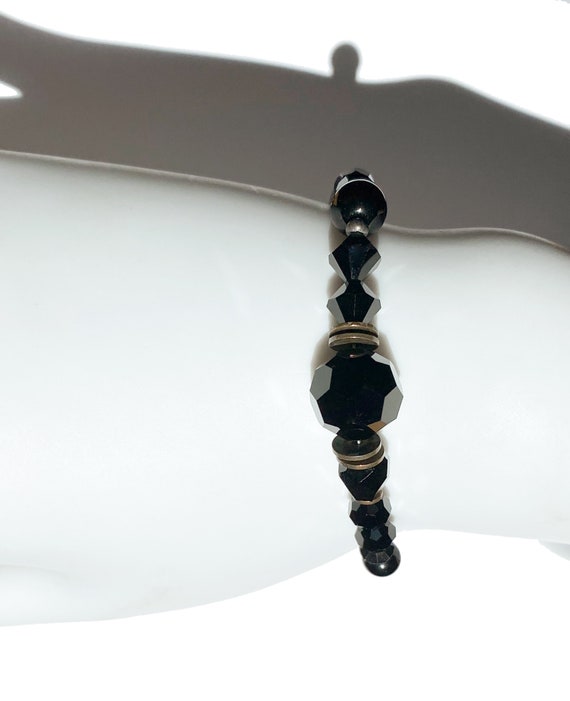 Jet Crystal Bracelet, Czechoslovakian Glass and A… - image 4