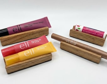 Deluxe Lip Balm Gift Set | 4 Piece Solid Wood Vanity Organizer Box | Personalized Engraved Gift for Her | Stocking Stuffer | BalmDock