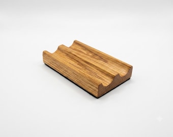Double Lip Balm Holder | Solid Oak Vanity Organizer | Engraved Gift for Her | BalmDock