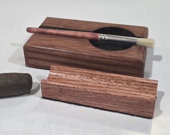 CigarDock Home & Work Cigar Stand Gift Set, Bourbon Charred 3-Piece Kit with Brush, Slow Burn Series Solid Oak, Luxury Bar Gift