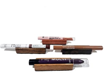 Mini Lip Pen Holder | Solid Wood Lip Liner Organizer | Personalized Engraved Pencil Stand | Gift for Her Stocking Stuffer | BalmDock Mini