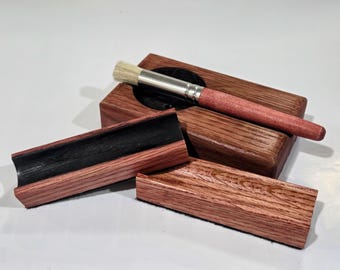 CigarDock Home, Work & Play Cigar Stand Gift Set, Bourbon Charred 4-Piece Master Kit with Large Brush, Slow Burn Series Oak Bar Gift
